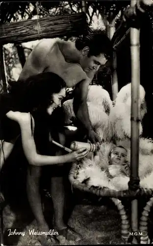 Ak Schauspieler Johnny Weismüller und Maureen O'Sullivan, Filmszene, Tarzan