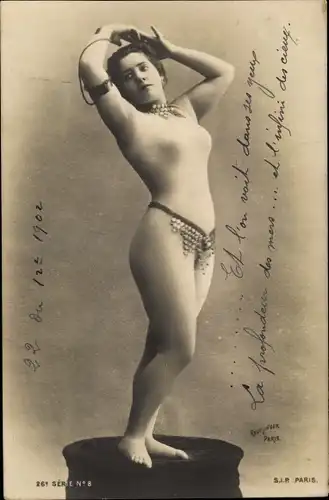 Ak Frauenakt, Frau in Nacktanzug, Busen