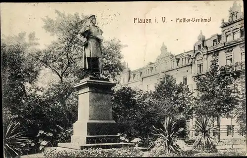 Ak Plauen im Vogtland, Moltke Denkmal, Statue