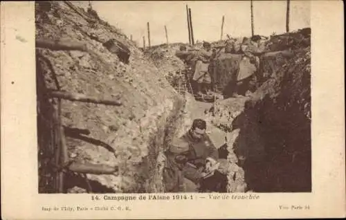 Ak Campagne de l'Aisne, Vue de tranchee, Schützengraben, I WK