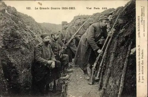 Ak Soissons environs Aisne, Dans la tranchee a 500 metres des Boches, I WK