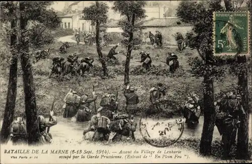 Ak Bataille de la Marne, Assaut du Village de Lenharee occupe par la Garde Prussienne, I WK