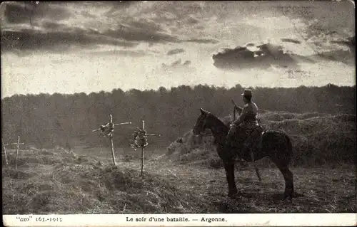 Ak Le soir d'une bataille, Argonne, französische Soldatengräber, I WK