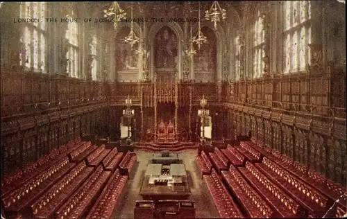 Ak London City England, The House of Lords showing the Woolsack