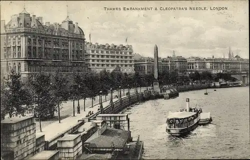 Ak London City England, Thames Embankment & Cleopatra's Needle