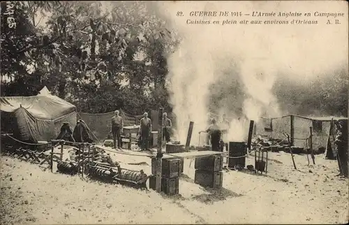 Ak Loiret, L'Armee Anglaise en Campagne, Cuisines en plein air aux environs d'Orleans, I WK