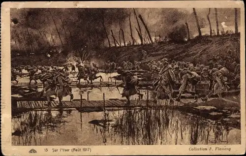 Künstler Ak Flameng, F., Sur l'Yser Aout 1917, Schlachtszene, I WK