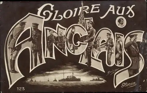 Buchstaben Ak Gloire aux Anglais, britische Soldaten, Kriegsschiffe