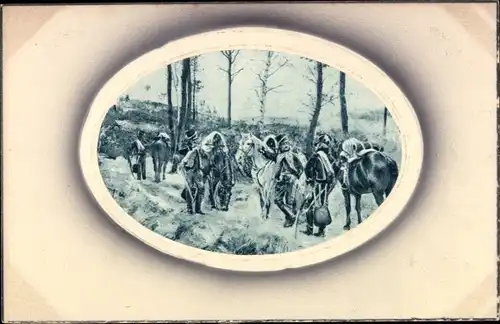 Passepartout Ak Französische Soldaten mit Pferden