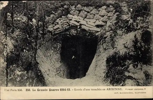Ak Entree d'une tranchee en Argonne, Schützengraben, französischer Soldat, I WK