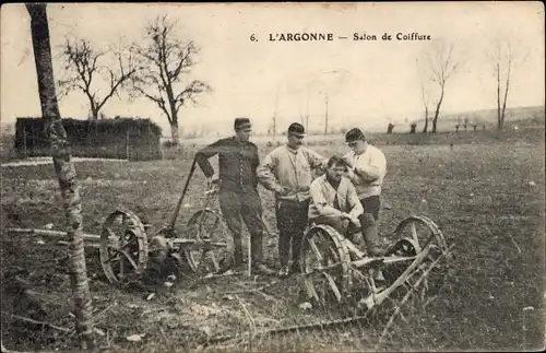 Ak L'Argonne, Salon de Coiffure, französische Soldaten, I WK
