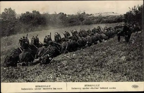 Ak Étrépilly Aisne, Infanterie abrite derriere les sacs, I WK
