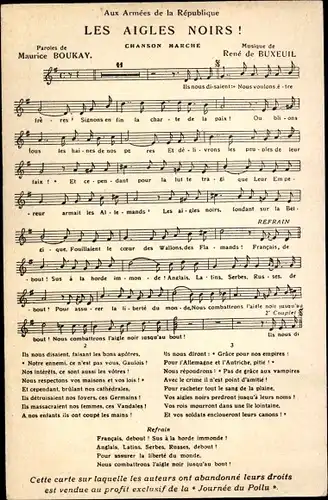 Lied Ak Les Aigles Noirs, Aux Armees de la Republique, Maurice Boukay, Rene de Buxeuil