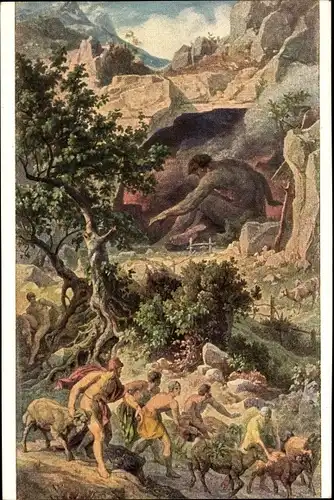 Künstler Ak Preller, Fr., Odyssee Landschaften II a, Höhle des Kyklopen Polyphem