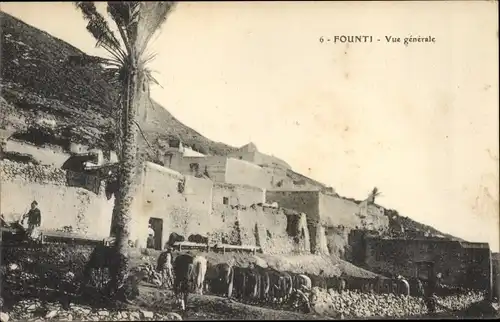 Ak Founti Marokko, vue générale du village, palmier, chevaux