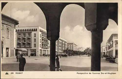 Ak Rabat Marokko, Perspective de l'avenue Dar-el-Maghzen