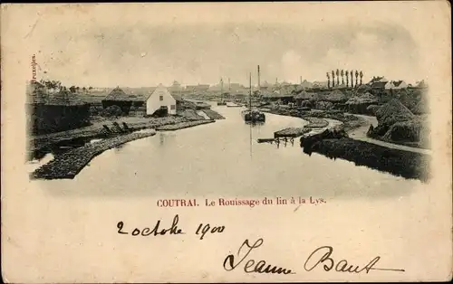 Ak Kortrijk Courtrai Westflandern, Le Rouissage du lin a la Lys