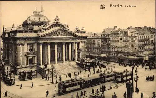 Ak Bruxelles Brüssel Belgien, vue générale de la Bourse, Tram