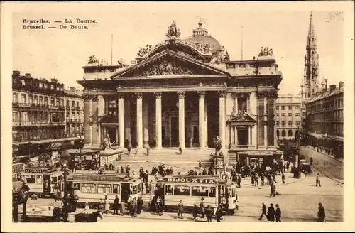 Ak Brüssel Belgien, Börse, Straßenbahn