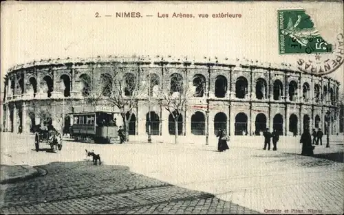 Ak Nîmes Gard, Les Arènes, Straßenbahn an der Arena