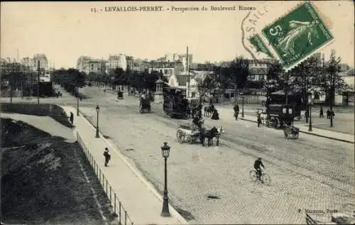 Ak Levallois Perret Hauts de Seine, Boulevard Bineau, Pferdebahn