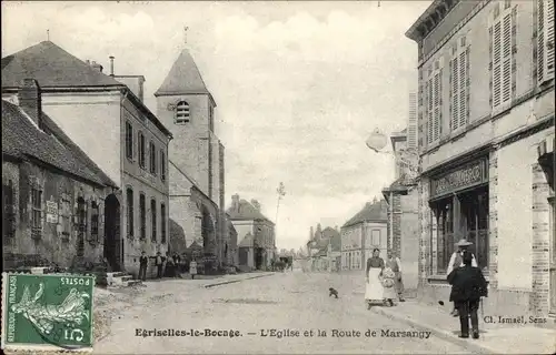 Ak Egriselles le Bocage Yonne, L'Eglise et la Route de Marsangy