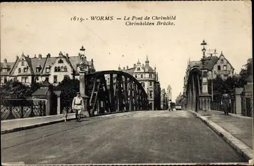 Ak Worms am Rhein, Chrimhilden Brücke