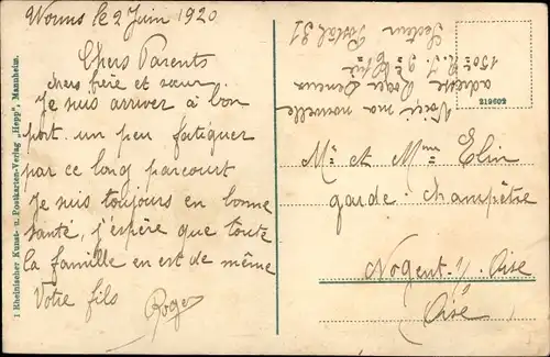 Ak Worms am Rhein, Partie am Rhein, Schiff