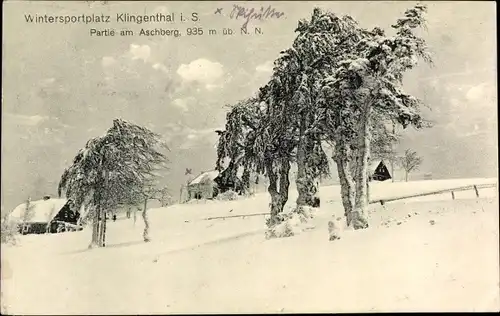 Ak Klingenthal im Vogtland Sachsen, Winteransicht, Partie am Aschberg