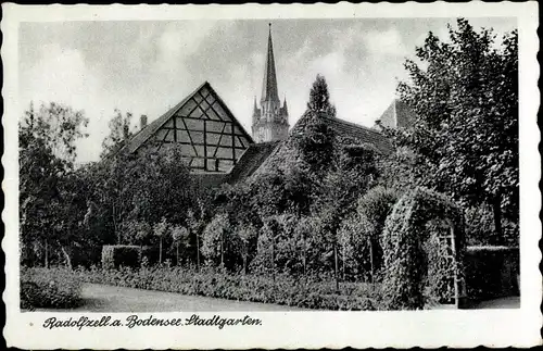 Ak Radolfzell am Bodensee, Stadtgarten, Kirchturm