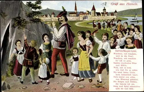 Ak Hameln, Rattenfänger von Hameln, Kinder, Rattenfänger-Lied, Kirche