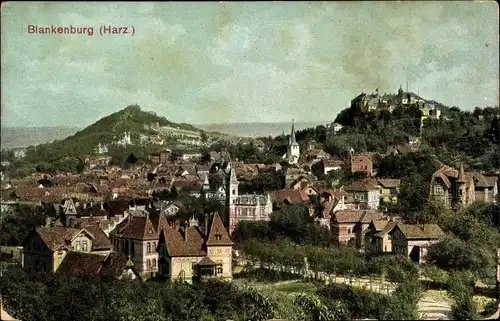 Ak Blankenburg Harz, Totalansicht der Stadt, Hausdächer, Burgen