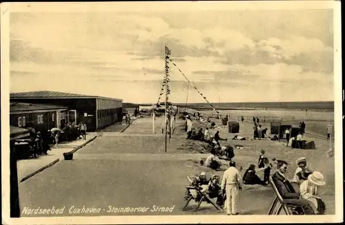 Ak Nordseebad Cuxhaven, Steinmarner Strand, Badegäste, Wimpelkette