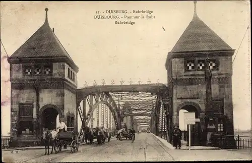 Ak Duisburg im Ruhrgebiet, Ruhrbrücke, Pferdekutschen