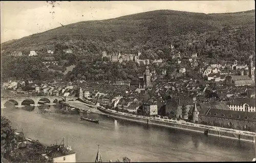 Ak Heidelberg am Neckar, Ortsansicht, Brücke, Panorama, Kirche, Schiff