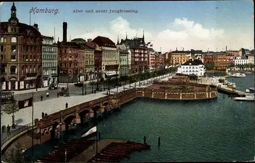 Ak Hamburg, Alter und neuer Jungfernstieg, Schiffe