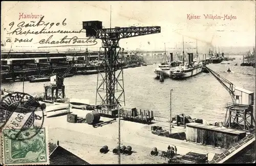 Ak Hamburg, Kaiser Wilhelm Hafen, Hafenkran