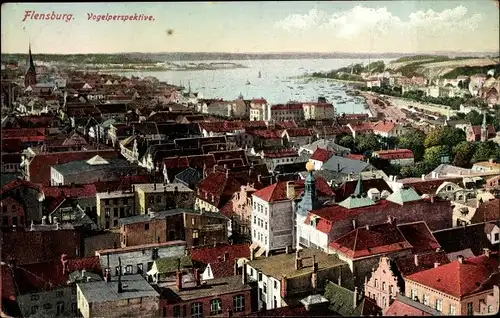 Ak Flensburg in Schleswig Holstein, Vogelperspektive, Teilansicht