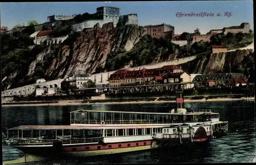 Ak Ehrenbreitstein Koblenz in Rheinland Pfalz, Salondampfer, Festung