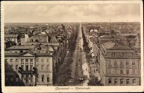 Ak Darmstadt in Hessen, Rheinstraße, Straßenbahn, Panorama