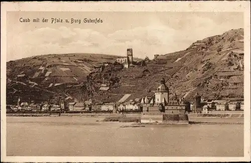 Ak Caub Kaub am Rhein, Burg Gutenfels, Pfalzgrafenstein, Pfalz, Ortsansicht
