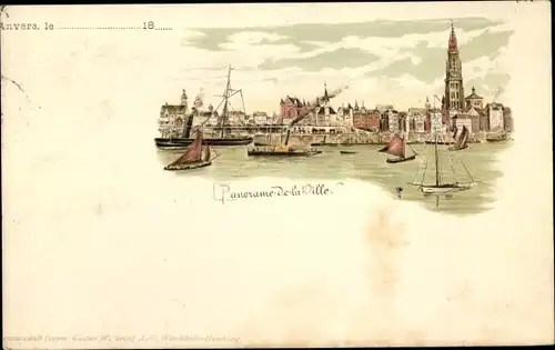 Litho Anvers Antwerpen Flandern, Panorama de la Ville