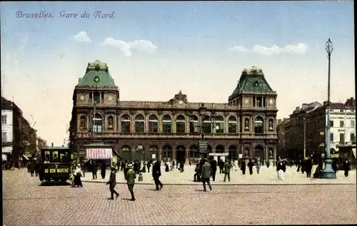 Ak Bruxelles Brüssel, Gare du Nord, Nordbahnhof, Menschen