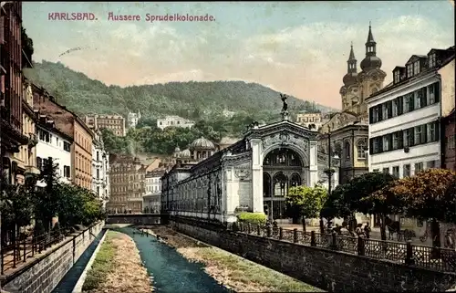 Ak Karlovy Vary Karlsbad Stadt, Äußere Sprudelkolonnade