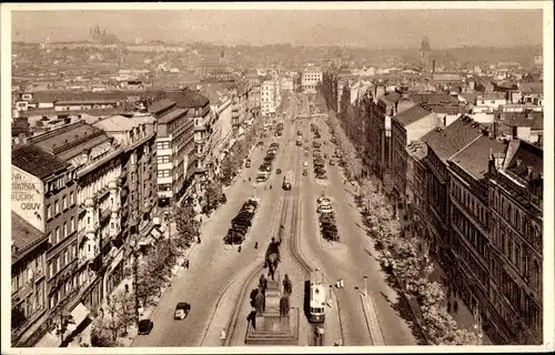 Ak Praha Prag Tschechien, Václavské náměstí, Wenzelsplatz, Straßenbahn