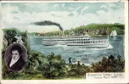 Künstler Ak Hudson River, Steamboat Robert Fulton, Portrait, 1909