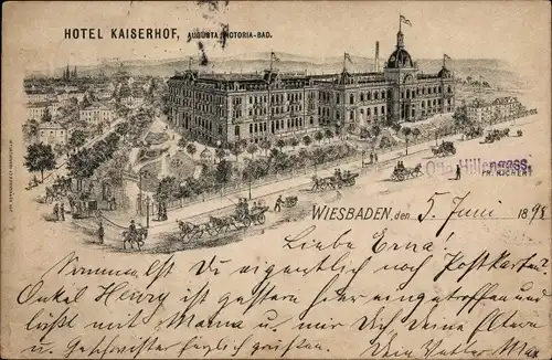 Litho Wiesbaden in Hessen, Hotel Kaiserhof, Augusta Victoria-Bad