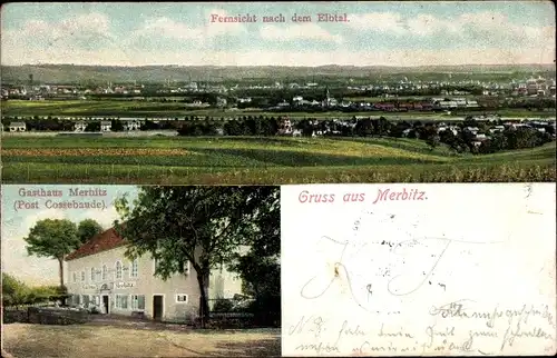 Ak Dresden Mobschatz Merbitz, Fernsicht nach dem Elbtal, Gasthaus Merbitz