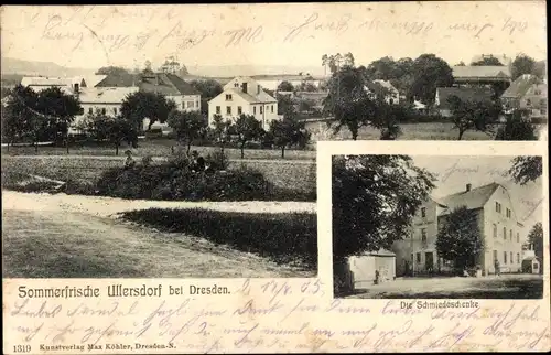 Ak Ullersdorf Radeberg in Sachsen, Gesamtansicht, Schmiedeschänke