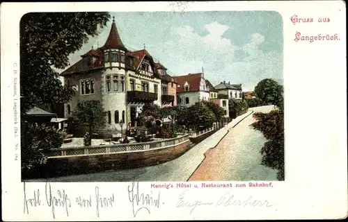 Ak Langebrück in Sachsen, Hennig's Hotel und Restaurant zum Bahnhof